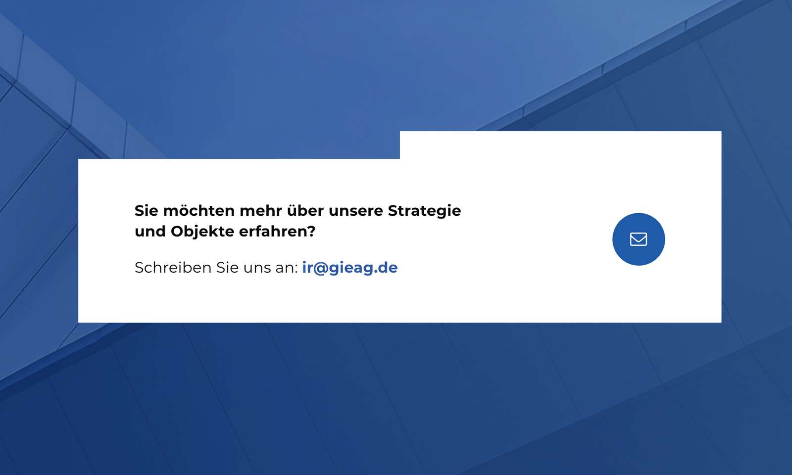 Screenshot vom Kontakt-Detail von der GIEAG-Website mit dem Aufruf, eine Mail zu senden, wenn man mehr über die Strategie und Objekte erfahren möchte
